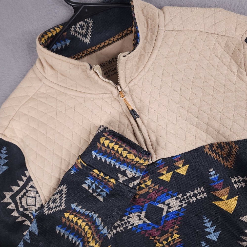 Departwest Quarter Zip Pullover‎ Mens Medium Tan Black Southwestern Aztec Print